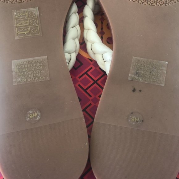 Tory Burch Ivory White Thong Braided Benton Sheep Plume Nappa Leather Sz.9 - Picture 13 of 16